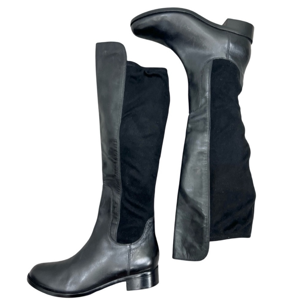 Cole Haan classic black leather stretchy back tall flat riding boots 7